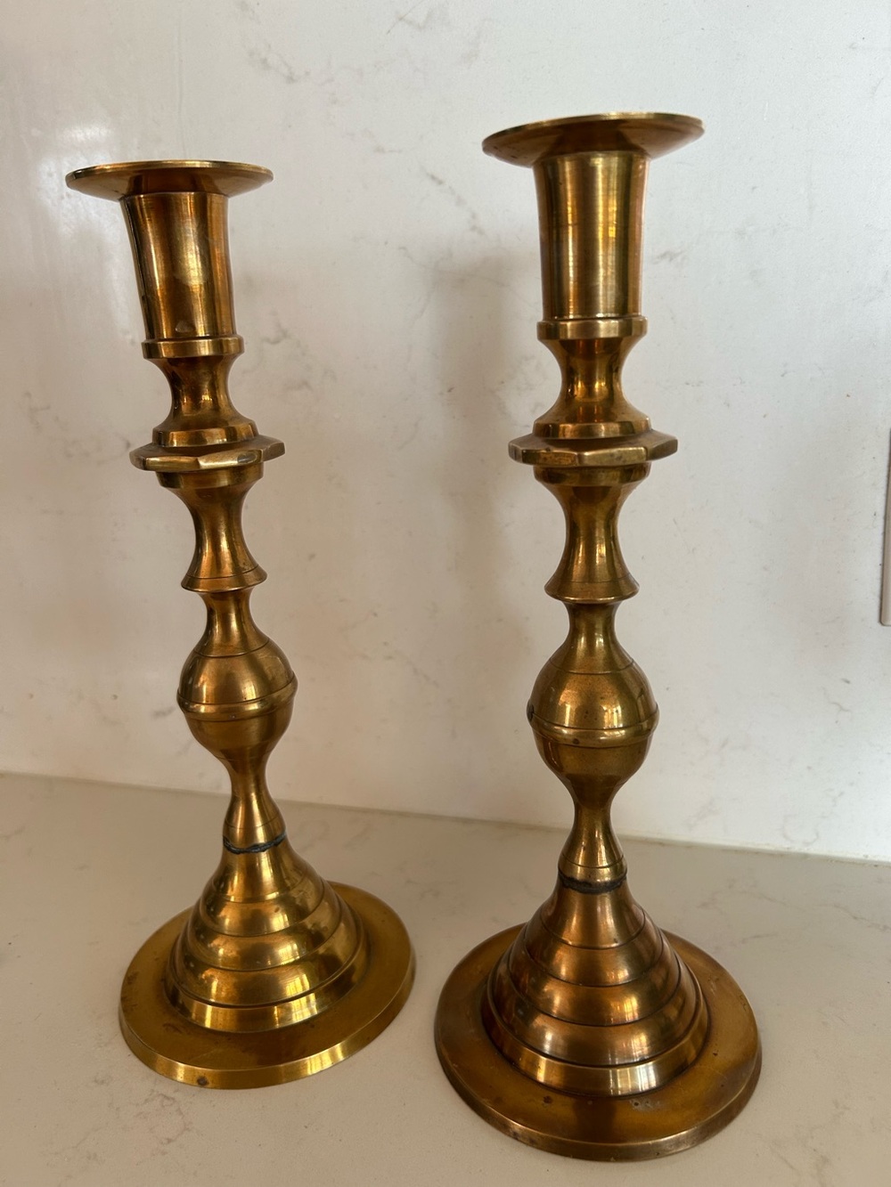 Vintage Tall Brass Candlestick Pair - Home Accent